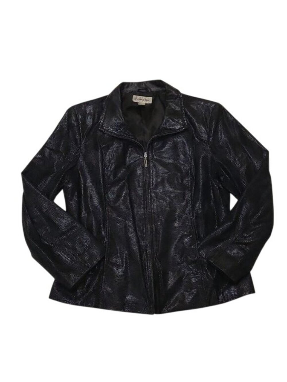 Vintage 90's Preston & York Black Leather Snakeskin Pattern Biker Jacket Size L